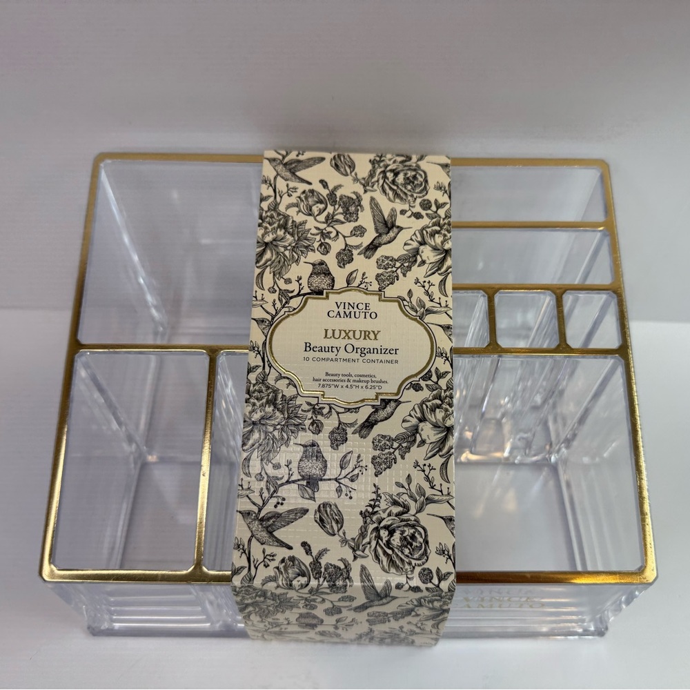 Vince Camuto Luxury Clear and Gold Makeup Organizer